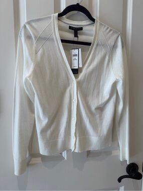 Banana Republic White V-Neck Button-Front Petite Cardigan